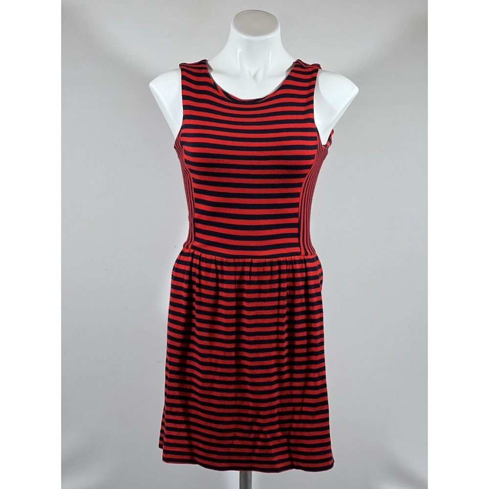 J Crew Striped Fit Flare Dress Womens XXS Coastal Minimalist Stretch Casual